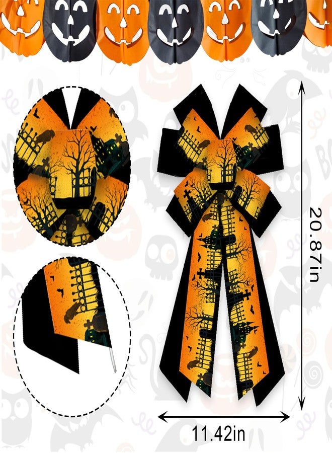 Habbiful Large Halloween Wreath Bow for Front Door - Orange & Black Haunted House Bow for Wreath & Tree Topper - Indoor/Outdoor Ornaments & Decoration Supplies - Image 2